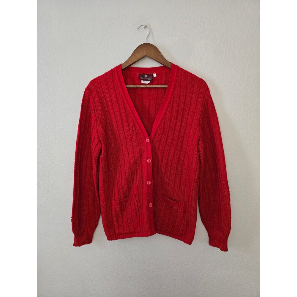 Vintage Classic Direction Sweater JC Penney Womens Large Knit Red Cardigan
